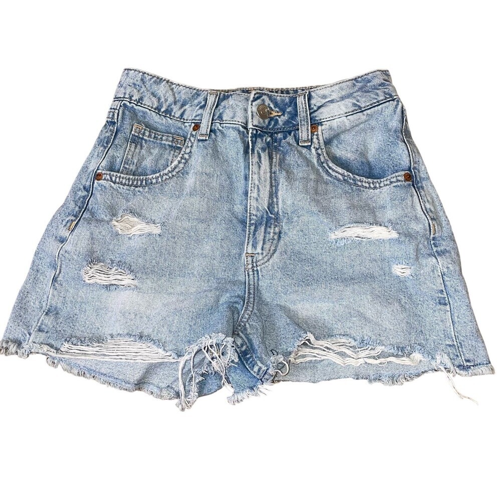 DIVIDED jean shorts cutoff distressed holes light wash high rise SZ 2